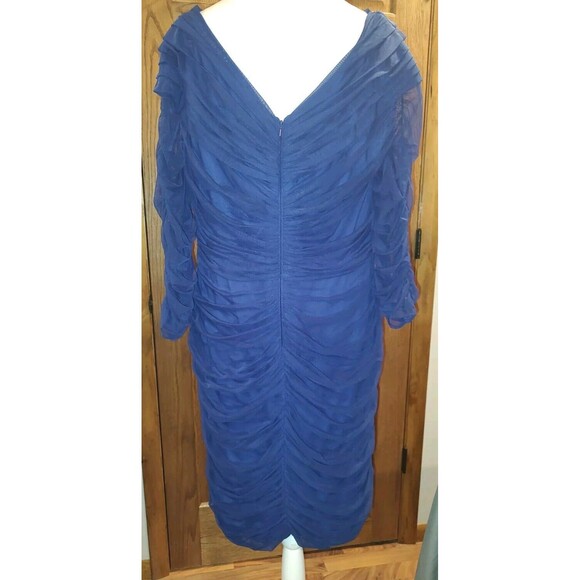 TADASHI SHOJI TOO Dress Sz 3X Ruched Mesh Midi Navy Blue Flattering Wedding - Picture 2 of 9